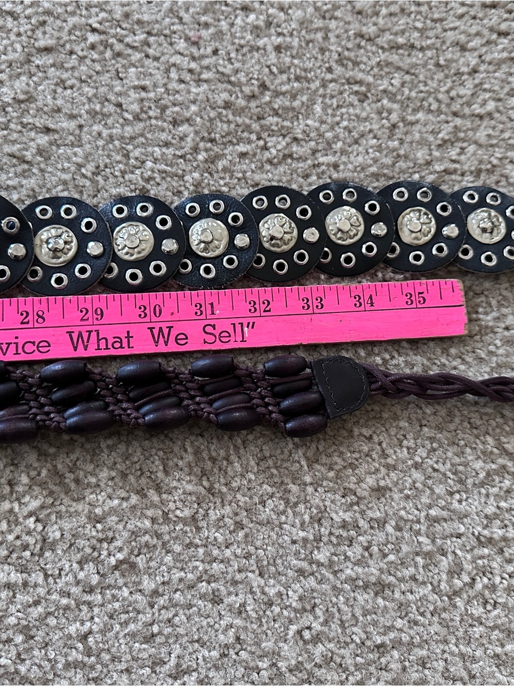 Y2K Boho Braided Leather Tie Belt + Studded Concho Belt - Brown & Black - Picture 4 of 4